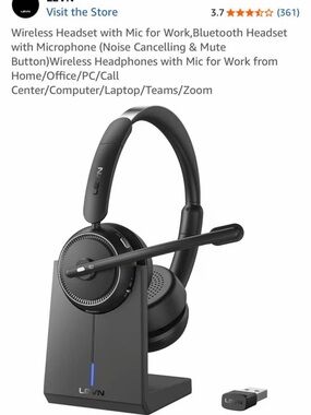 LEVN Wireless Headset with Mic (Noise Cancelling & Mute Button